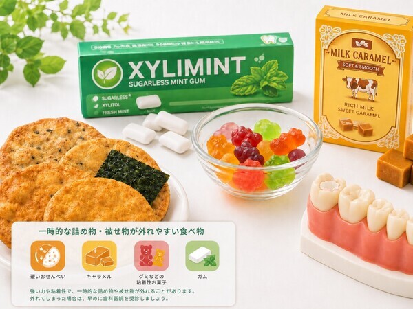 仮歯や仮のふたが外れやすい食べ物