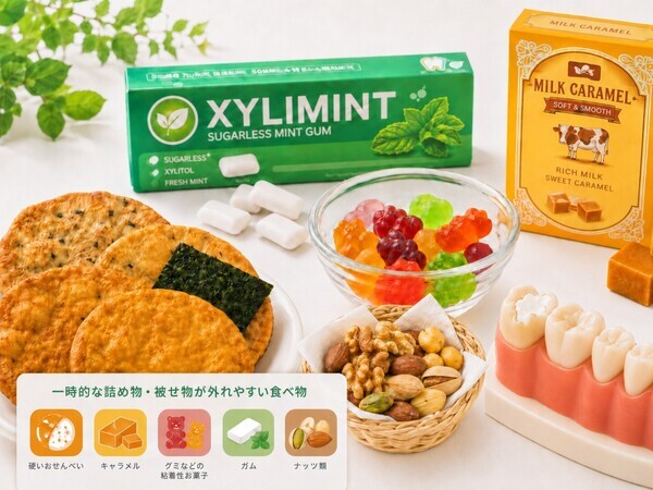 仮歯や仮のふたが外れやすい食べ物