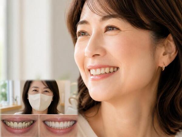 自然な透明感のある白い歯を見せて、窓辺でやさしくほほえむ女性_コピー